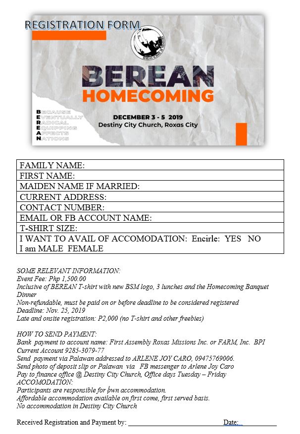 BSM Homecoming 2019 Registration form